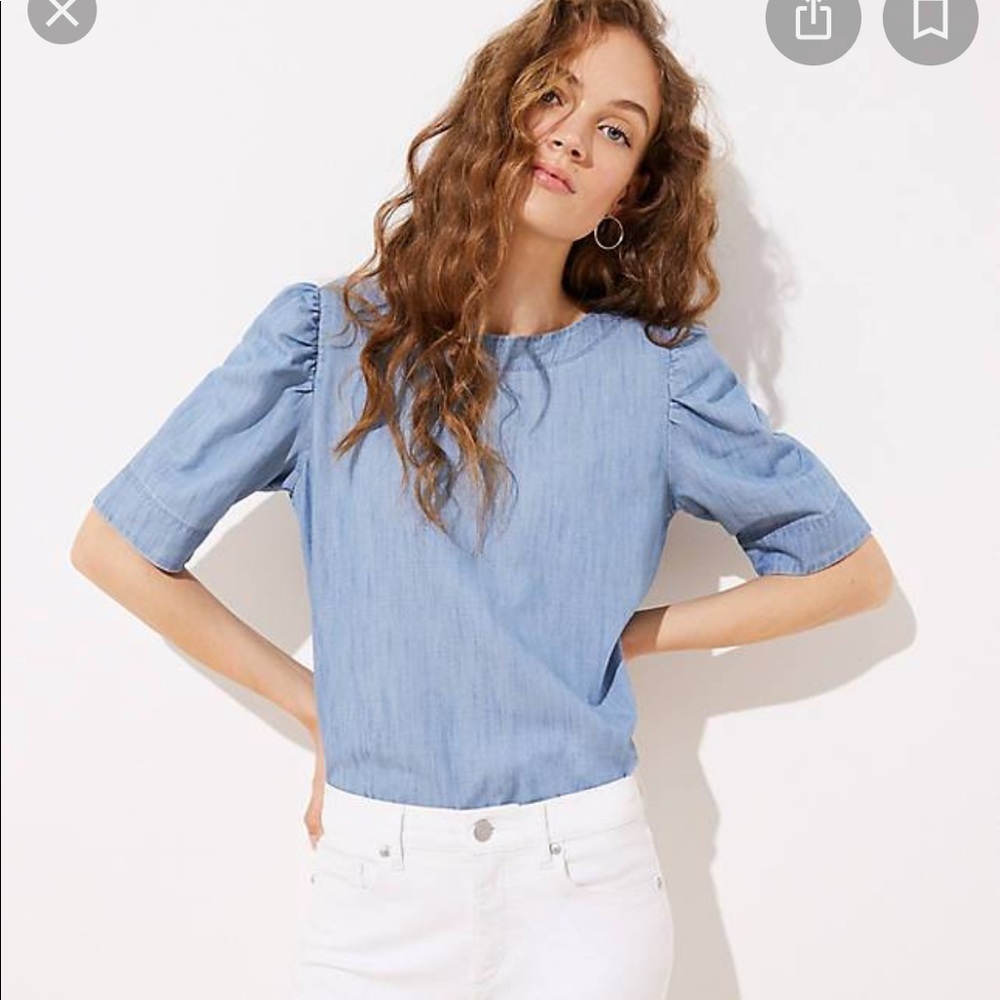 Loft chambray puff sleeved top